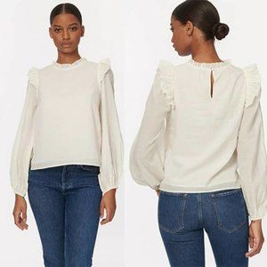 Cami NYC Georgina Blouson Flutter Long Sleeve Top Women's Ceramic Size: M NWT